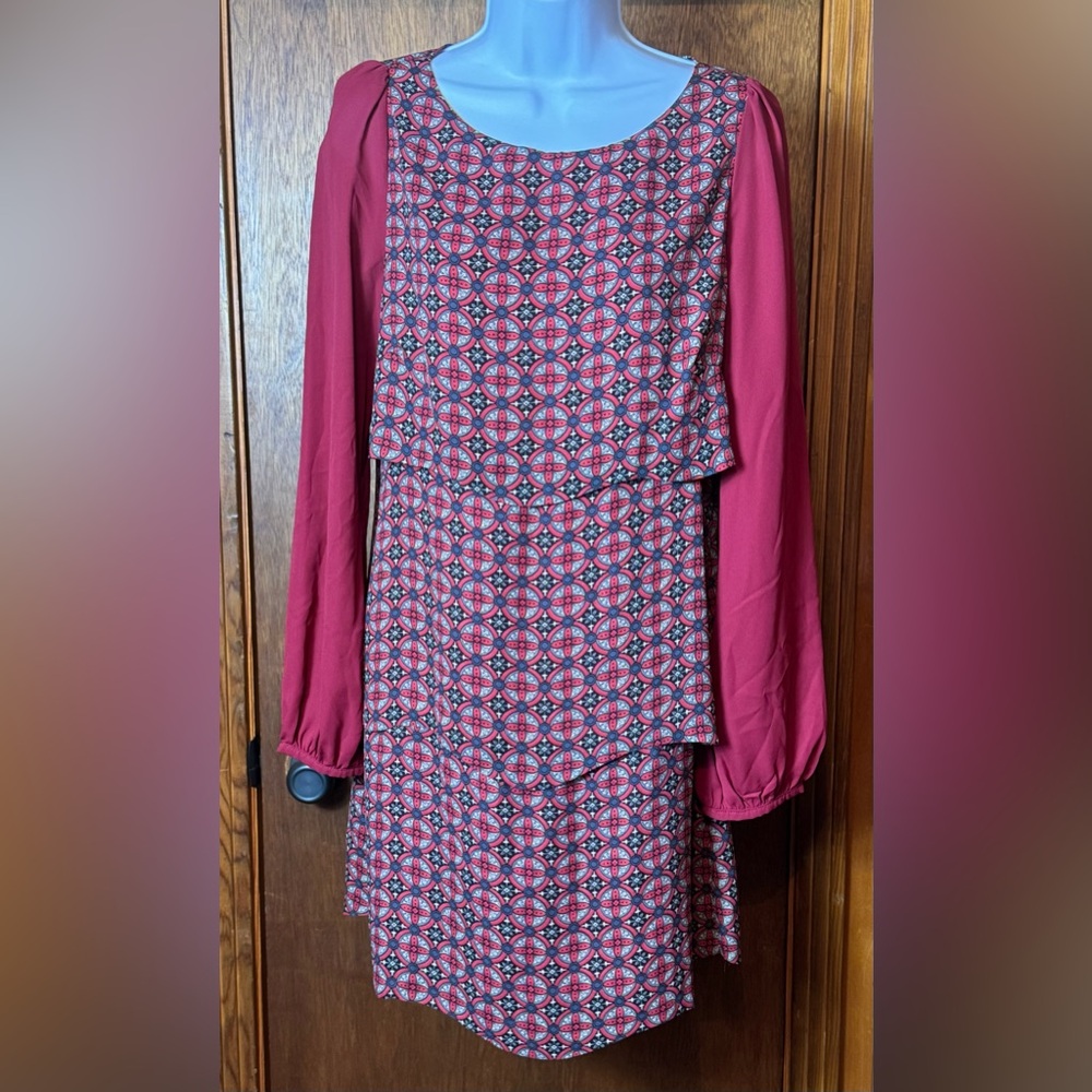 Pink Martini Red‎ and Black Geometric Long Sleeve Dress - S